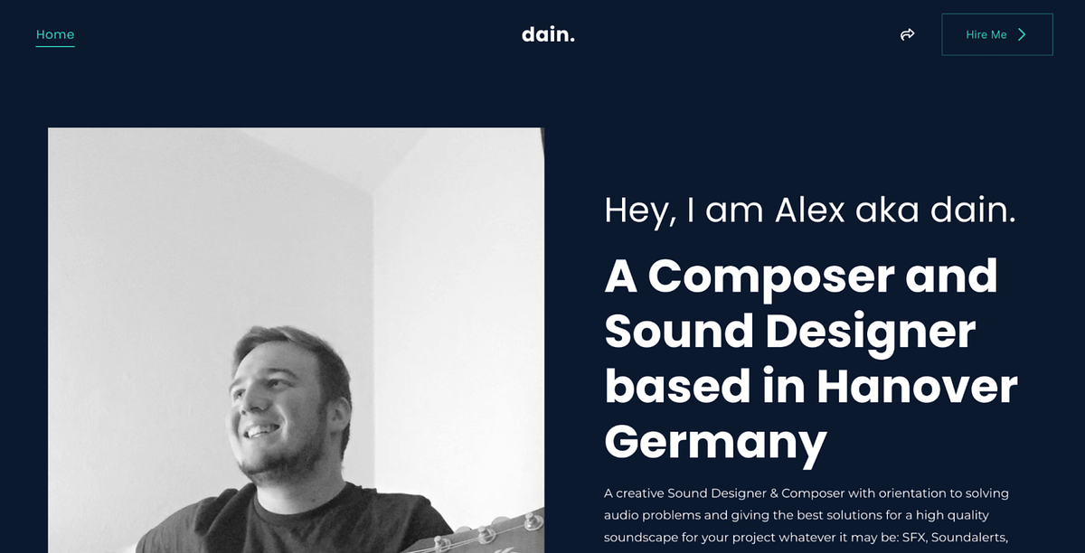 Bild von Dains Musikportfolio-Website