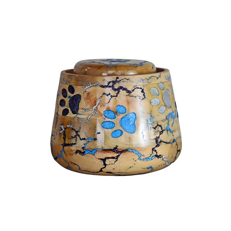 Carved Paw & Lightning Strikes Wooden Urn for Pet Ashes