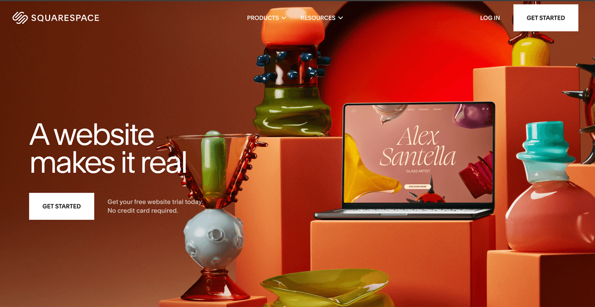 Captura de tela da página inicial do Squarespace