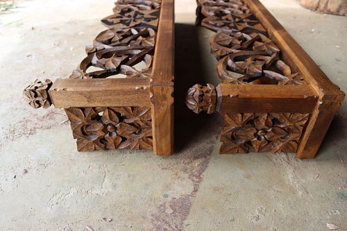 detail of the end panels with flowers after stain and finish