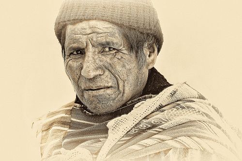 Portrait en sepia d'un homme du Pérou