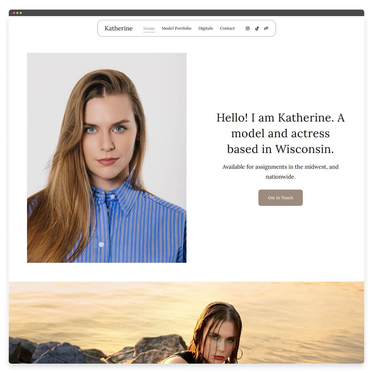 Sito web del portfolio di modelli di Katherine Stamm