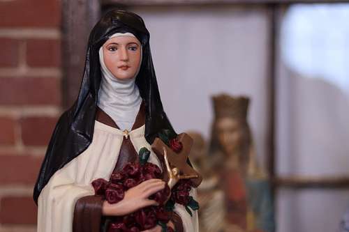 The fully restored statue of St Therese ready to go t
