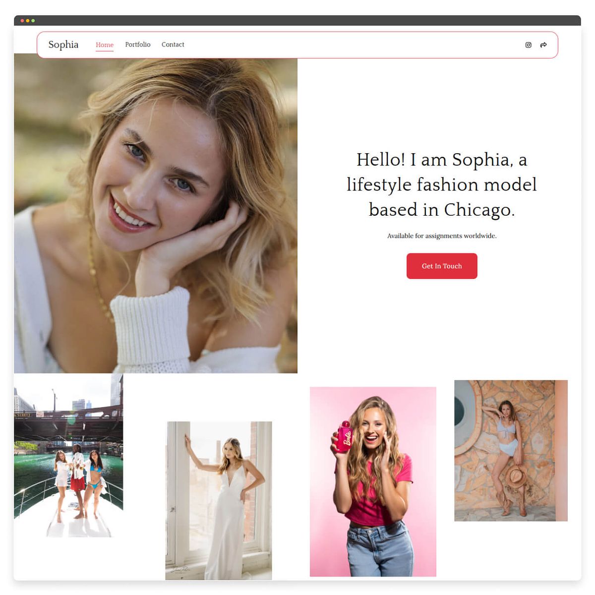 Fashion model portfolio website of Sophia Kropp