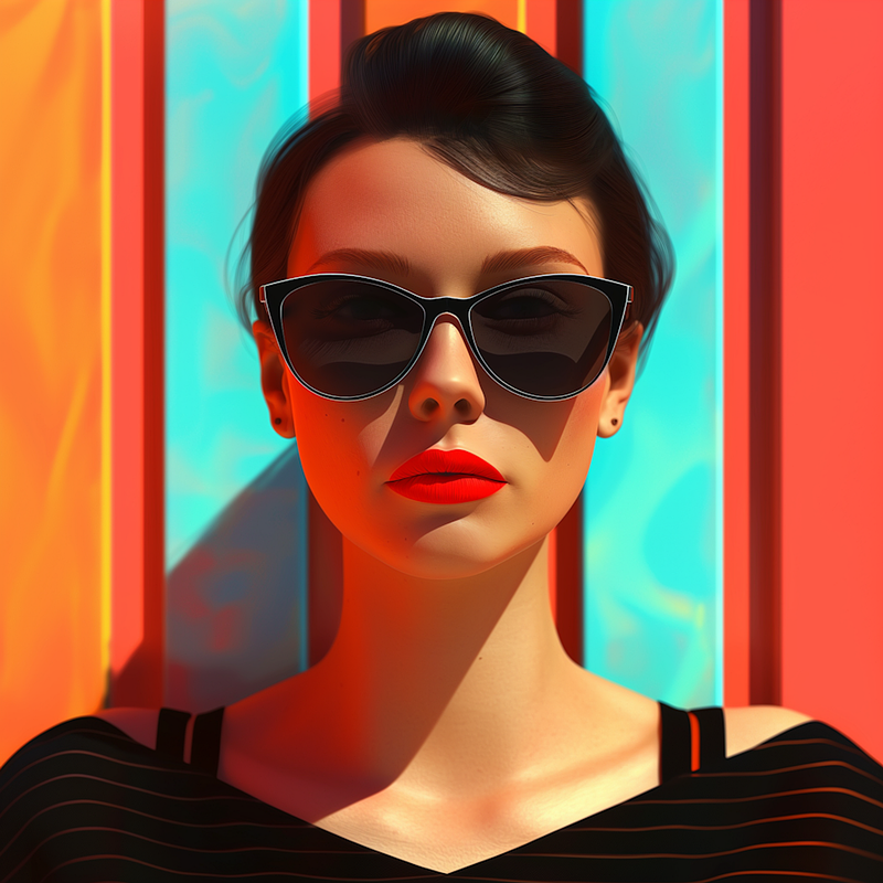 an artsy photograph with bright colors of a middle aged woman