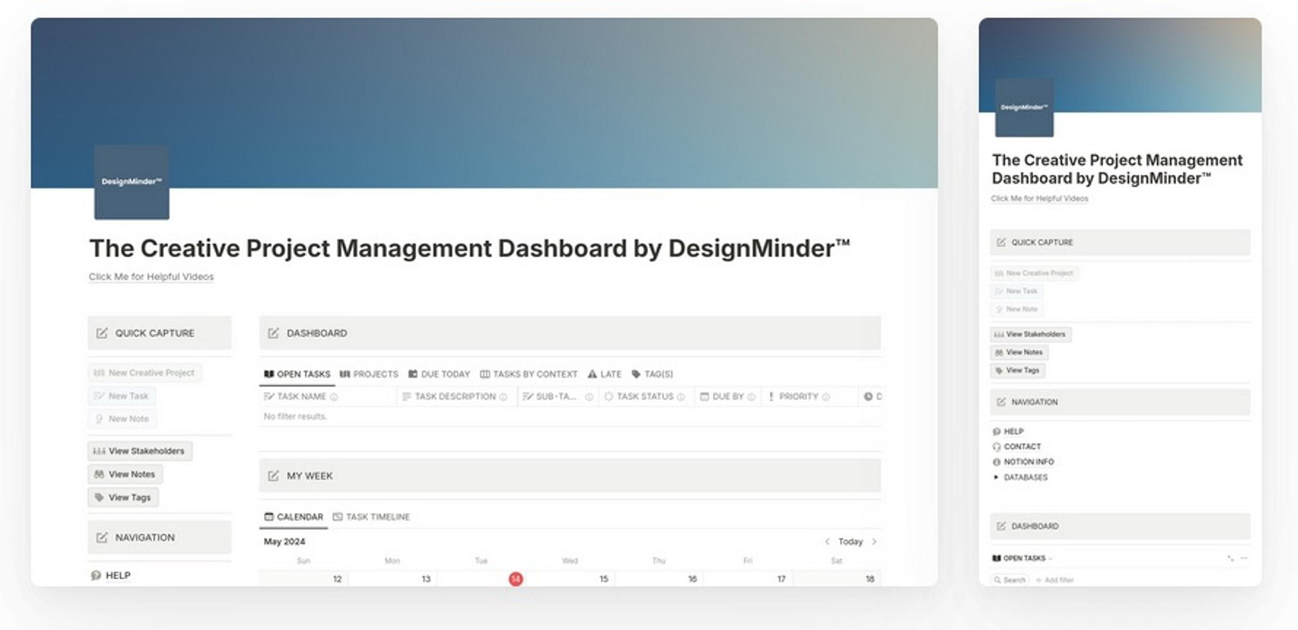 The Creative Project Management Notion Dashboard by DesignMinder&trade;