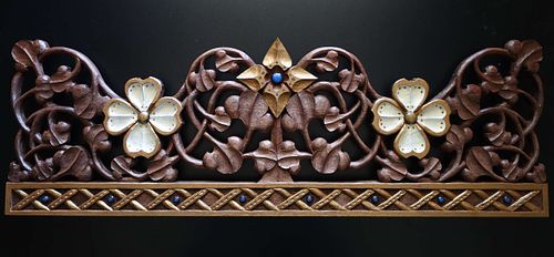 hand-carved crown with scrolling vines, dogwood flowers and virgin's bower by Wes Baker and painted by Kelly Baker