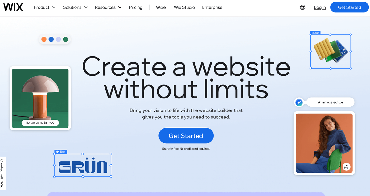 Captura de tela da página inicial do Wix