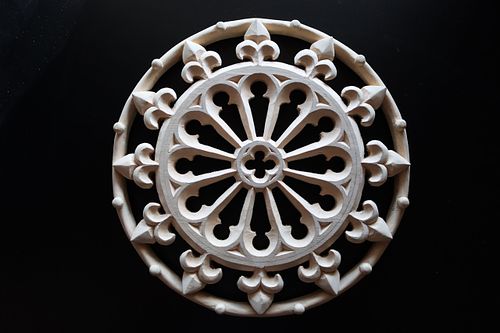 A new, hand-carved basswood halo for the statue of the Blessed Virgin Mary