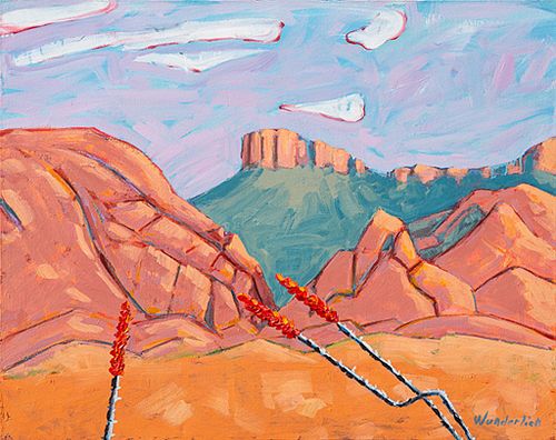 Ocotillo Blooms under the Chisos Mountains Window