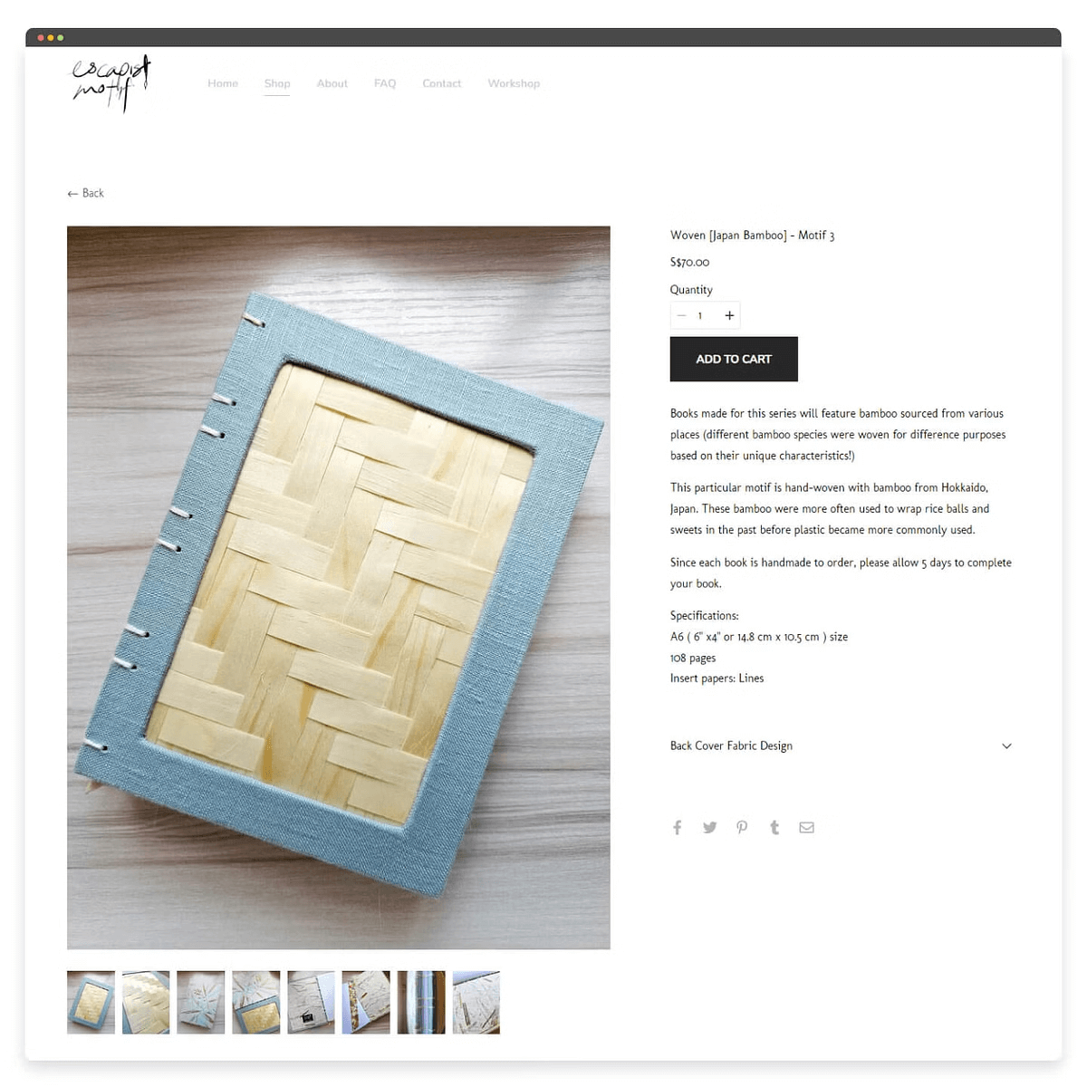 Online-Shop-Seite von Escapist Motif
