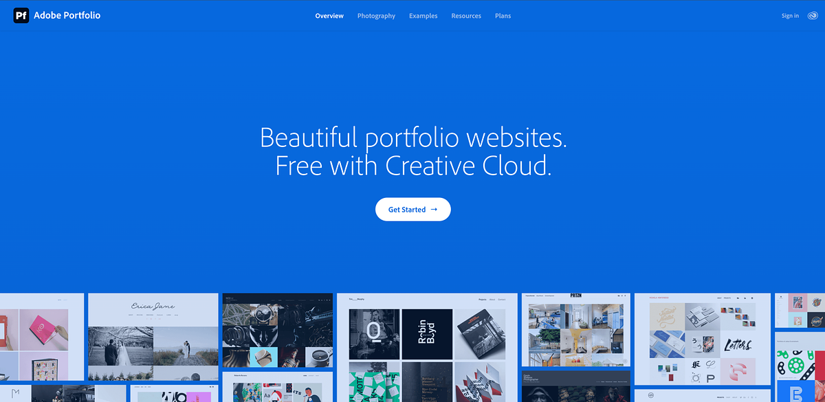 Creador de sitios web para páginas de inicio de portafolios de Adobe