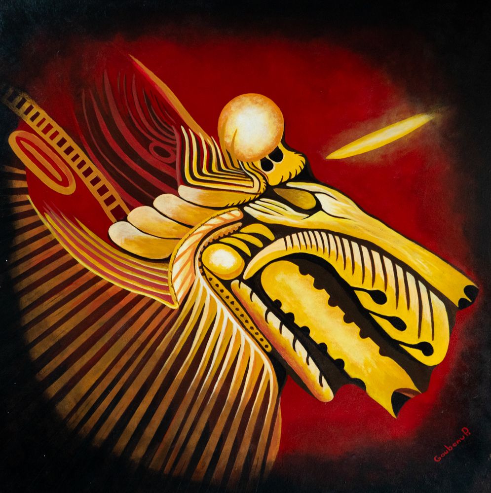 Ange et squelette en or et rouge — reproduction premium par Patrice Goubeau