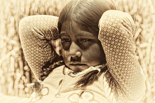 Portrait en sepia d'une femme du Pérou