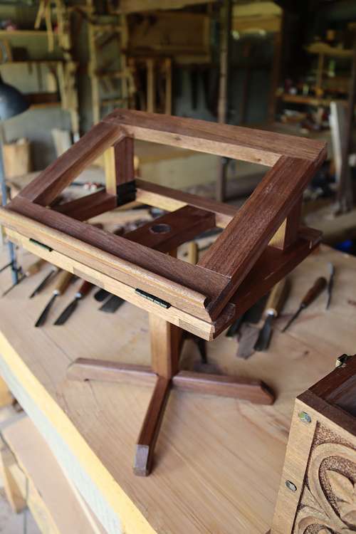the collapsible missal stand assembled and ready for use