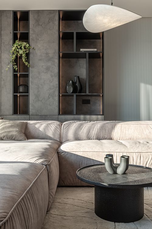 Living room interior bathed in hard sunlight &ndash; Scala project