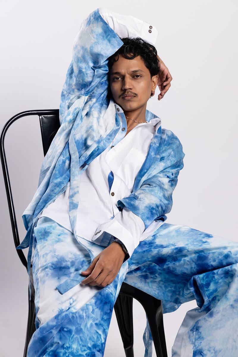 Linen Satin Kimono Jacket - Summer Sky
