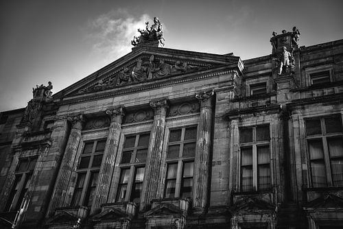 Cityscapes, architecture, college, building, stone, brick, columns,, gothic, Clyde, Glasgow, Scotland, United Kingdom, UK,