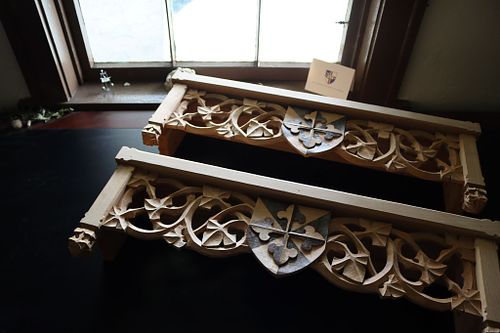 both shelves assembled and ready for stain showing the beauty of hand work