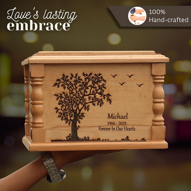 Tree of Life Engraved Wooden Urn | Beech Wood