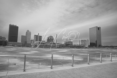Toledo skyline over frozen Maumee River