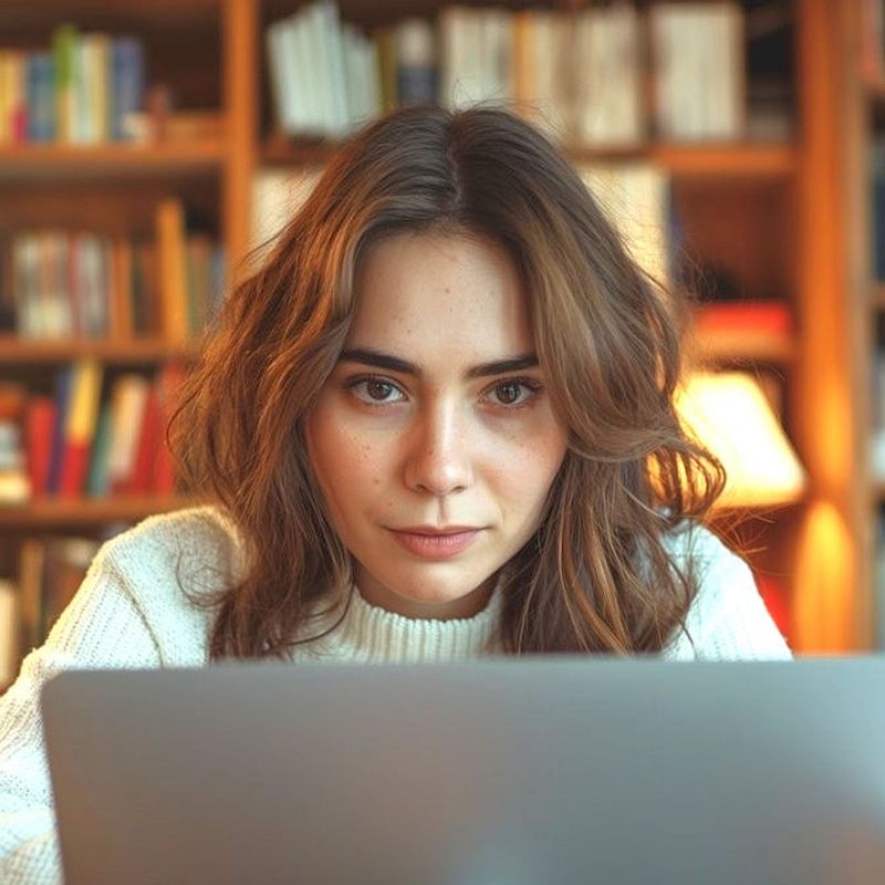 Perimenopausal woman browsing menopause websites on laptop computer