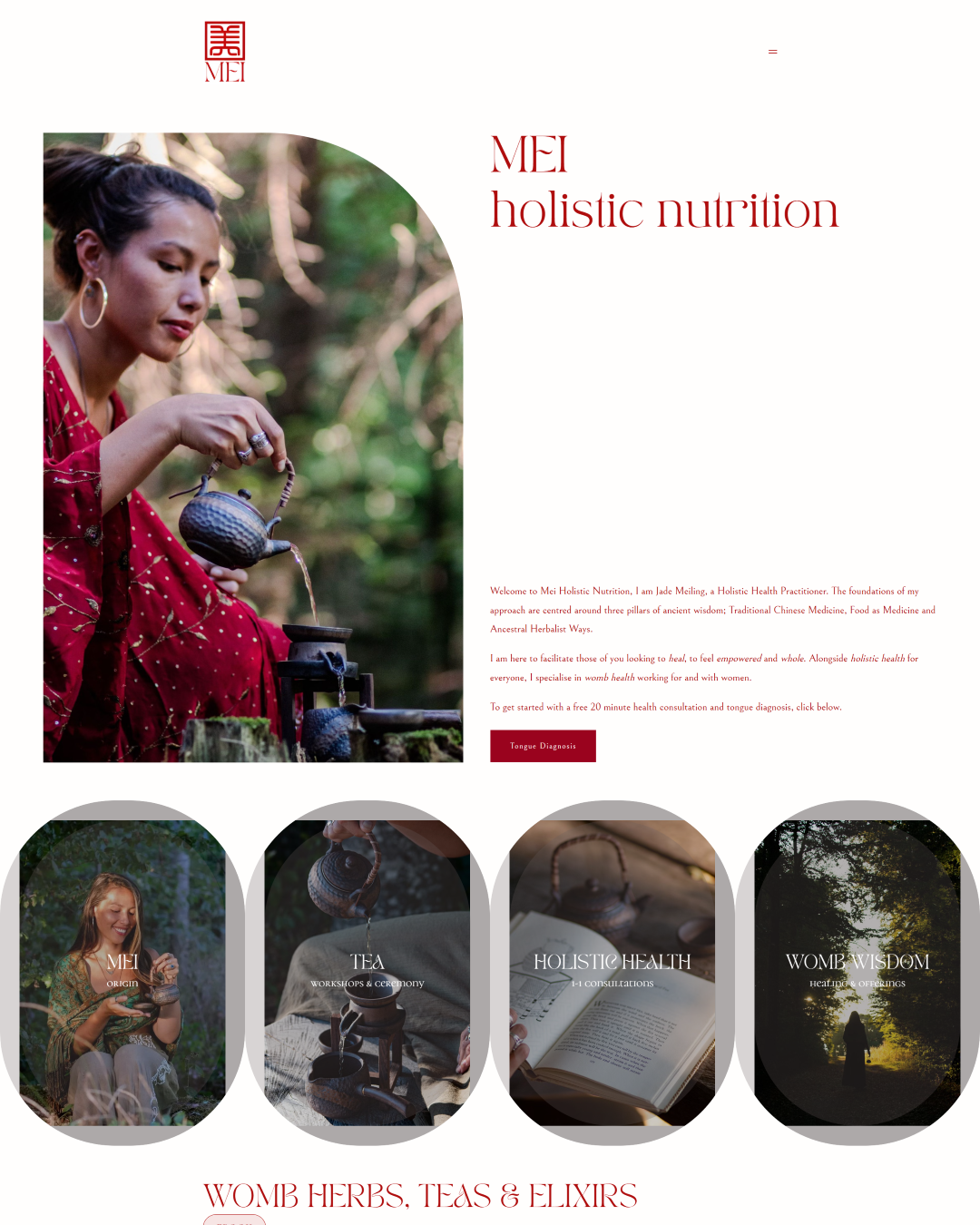 Pagina di destinazione del sito web di Mei Holistic Nutrition