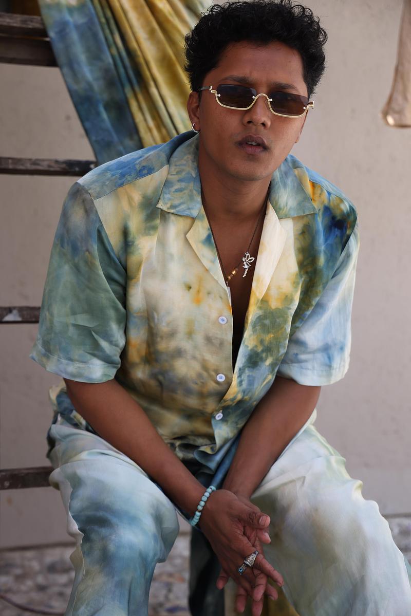 Linen Satin Cuban Collar Shirt - Golden Hour