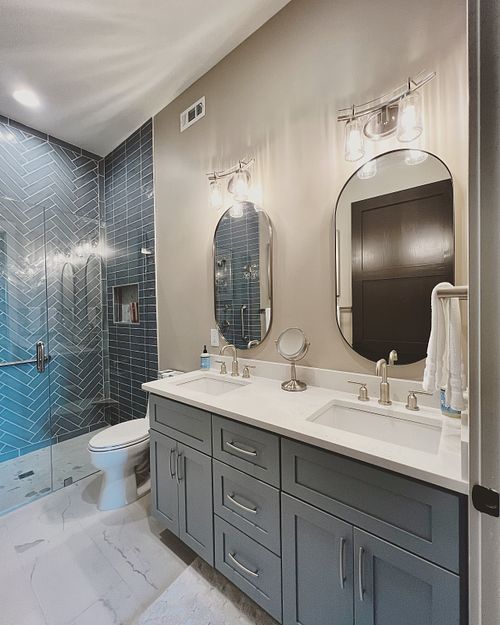 Custom blue double vanity