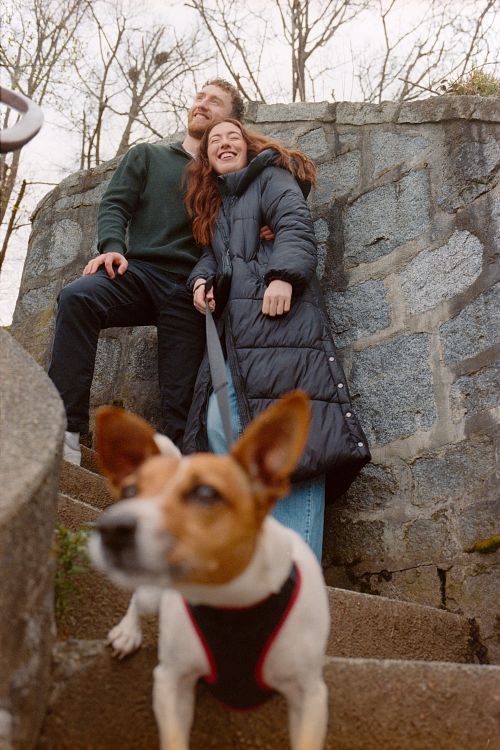 couple walking their dog