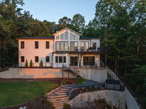 Drone view capturing the site slope and retaining walls
