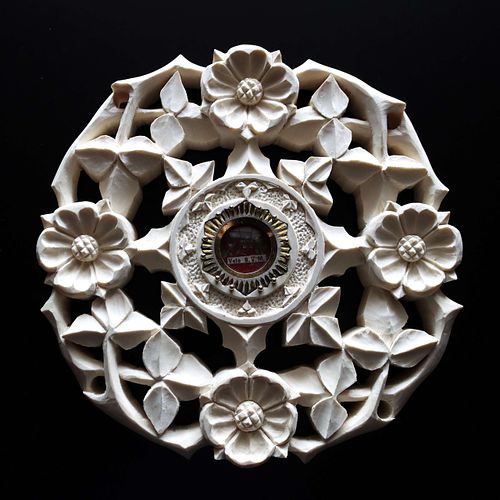 A beautifully carved holly reliquary for a relic of the veil of the Blessed Virgin Mary