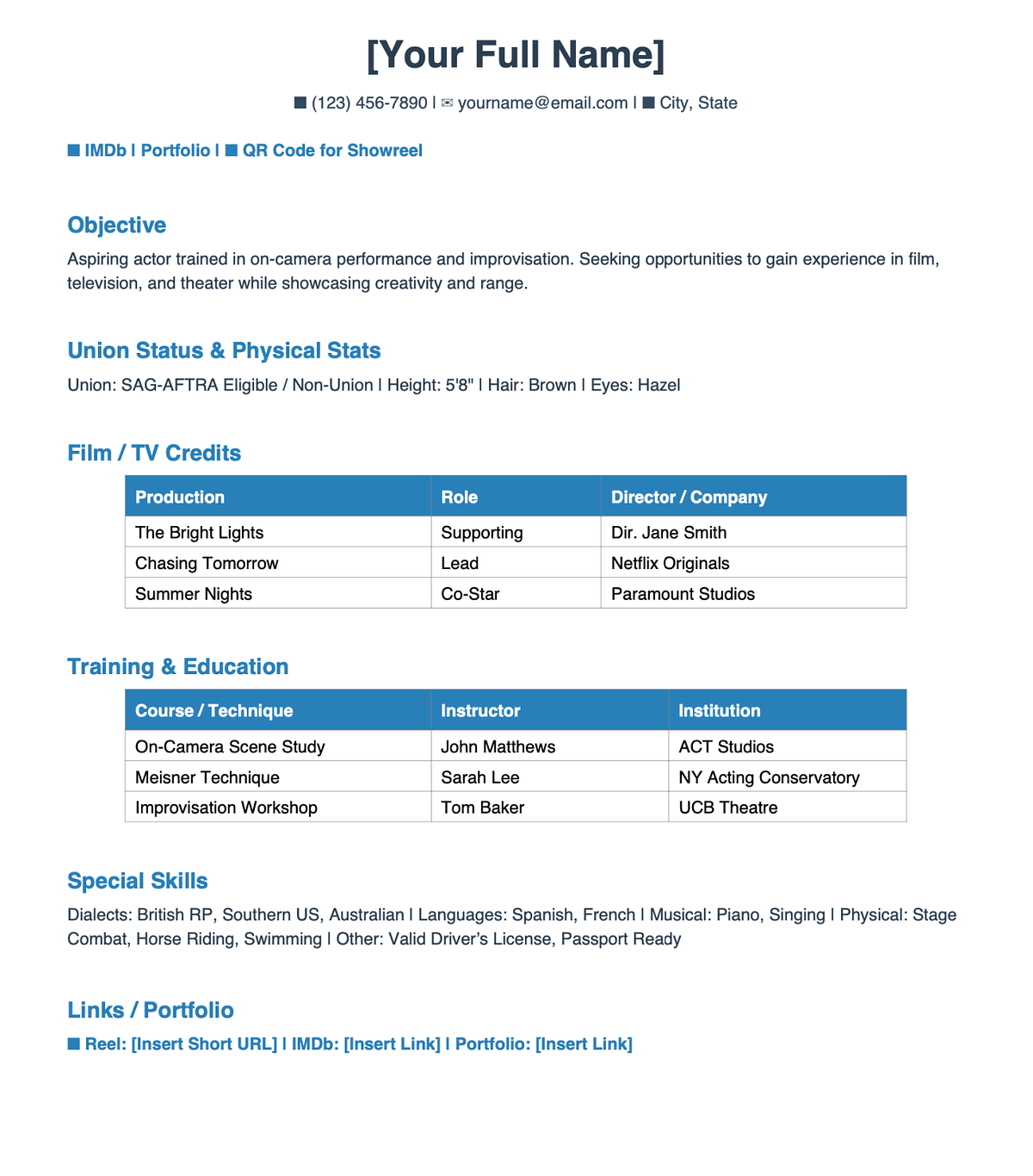 Acting resume template